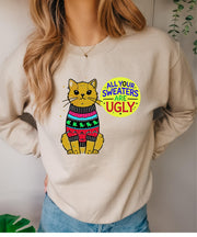 Christmas cat sweater,BLACK CAT  Christmas  Jumper, all your sweaters are ugly cat sweater , Family Holiday,, Cat Lovers Xmas Sweatshirts