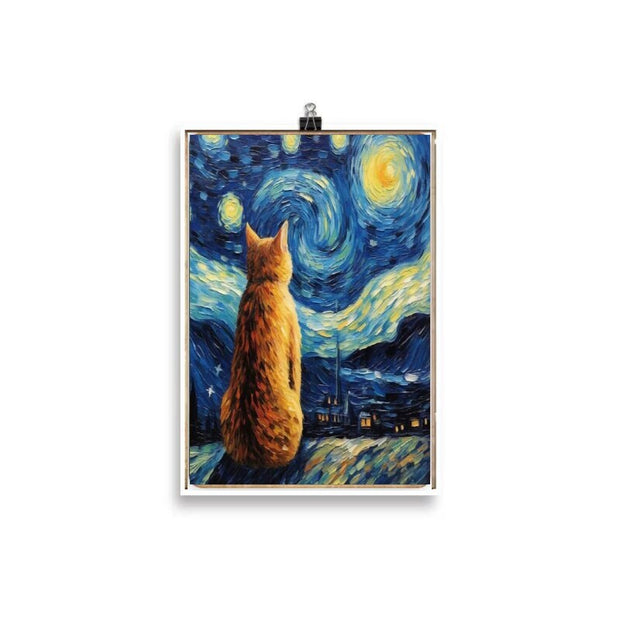 Van Goth Starry Night with  tabby ginger cat  ,  van goth starry Night Poster | Starry Night Canvas |  van goth poster,van goth  Wall Art