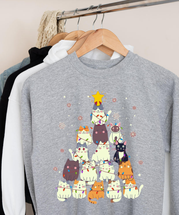 Christmas tree made  up of cats sweater, Christmas cat  Jumper, Funny Family Holiday sweater, Cat Lovers Xmas Sweatshirts