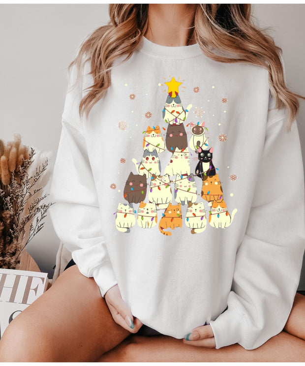 Christmas tree made  up of cats sweater, Christmas cat  Jumper, Funny Family Holiday sweater, Cat Lovers Xmas Sweatshirts