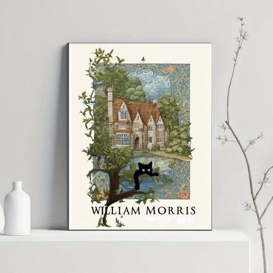 William Morris Exhibition Wall Art Print,  peeking cat Abstract Textiles Vintage art , Famous Artist Print, Vintage Wall Art,Textiles Art,