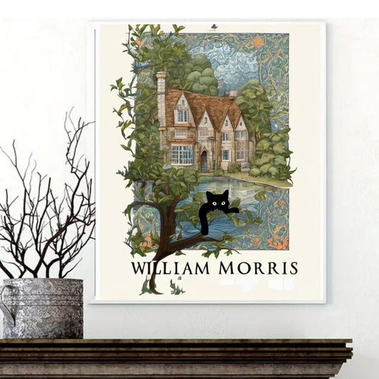 William Morris Exhibition Wall Art Print,  peeking cat Abstract Textiles Vintage art , Famous Artist Print, Vintage Wall Art,Textiles Art,