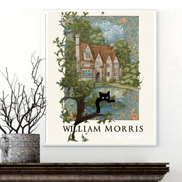 William Morris Exhibition Wall Art Print,  peeking cat Abstract Textiles Vintage art , Famous Artist Print, Vintage Wall Art,Textiles Art,