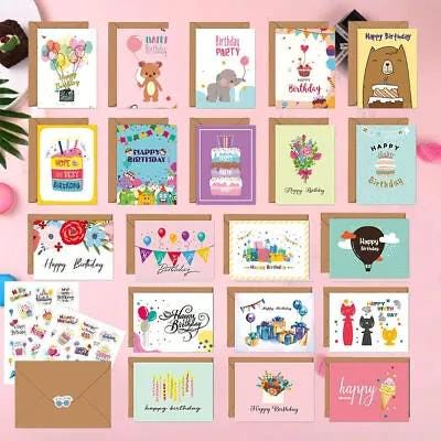 pack of 20 birthday card pack with envelopes and stickers , birthday cards ,greeting card s