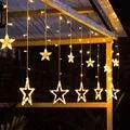LED Stars Christmas Lighting, Expandable Light Curtain, Christmas Decoration Window with Remote Control and Hooks, 8 Modes, for Christmas