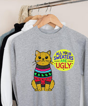 Christmas cat sweater,BLACK CAT  Christmas  Jumper, all your sweaters are ugly cat sweater , Family Holiday,, Cat Lovers Xmas Sweatshirts