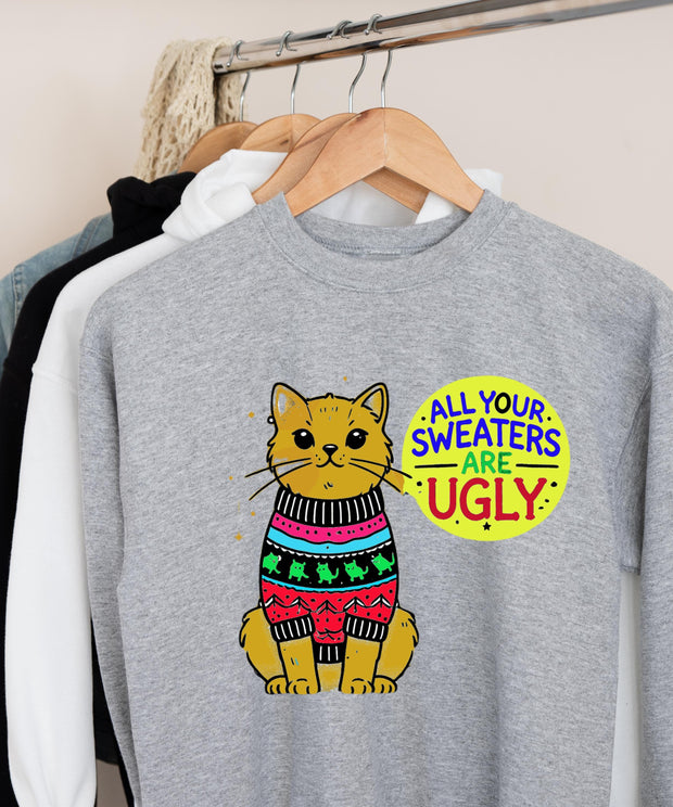 Christmas cat sweater,BLACK CAT  Christmas  Jumper, all your sweaters are ugly cat sweater , Family Holiday,, Cat Lovers Xmas Sweatshirts