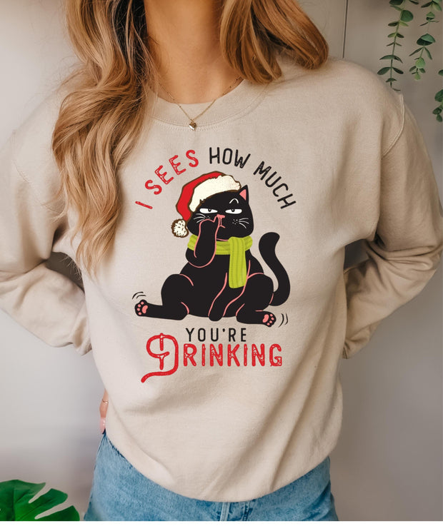 Christmas cat sweater,BLACK CAT Santa Hat Christmas Lights Jumper, Funny Family Holiday swaeter, Cat Lovers Xmas Sweatshirt