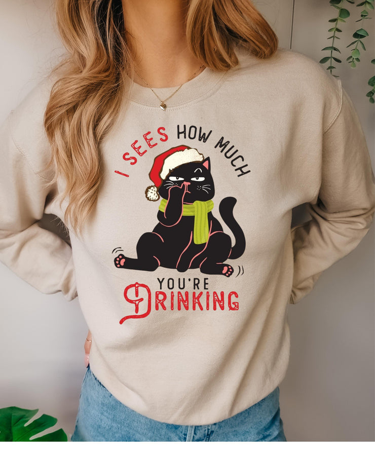 Christmas cat sweater,BLACK CAT Santa Hat Christmas Lights Jumper, Funny Family Holiday swaeter, Cat Lovers Xmas Sweatshirt