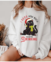 Christmas cat sweater,BLACK CAT Santa Hat Christmas Lights Jumper, Funny Family Holiday swaeter, Cat Lovers Xmas Sweatshirt
