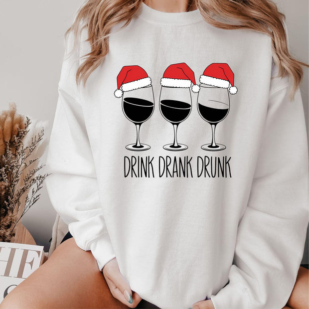 Christmas Wine Glasses Sweatshirt, Christmas Wine, drink drank drunk Xmas Sweatshirt, Holiday Apparel, Wine Lover, Funny Christmas Sweater