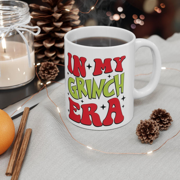 Funny in My Grinch Era Mug, Christmas Coffee Cup, Holiday Tea Mug, Sarcastic Hot Cocoa Mug, Gift for Grinch Lover, Ceramic Drinkware