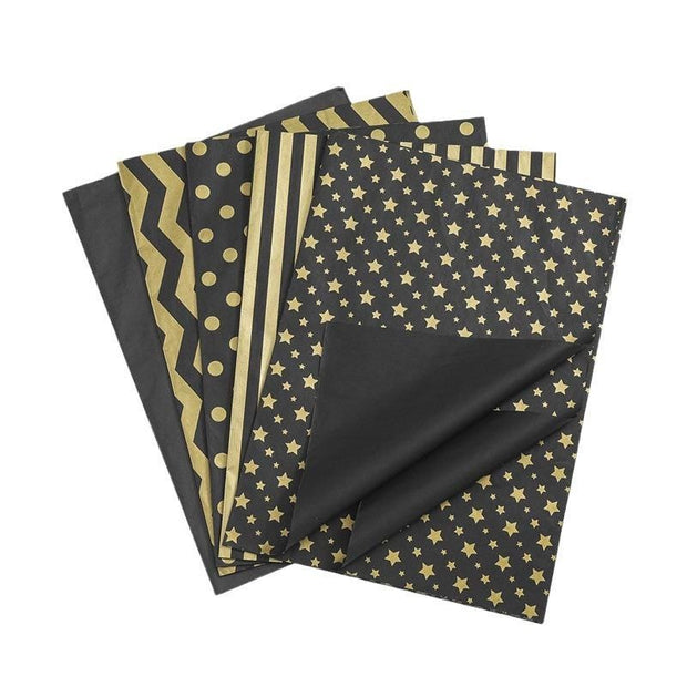 Black Gold Tissue Paper: 20 Sheets 50x35cm Star Print for Craft, Flower, Gift, Party & Wedding Decorations