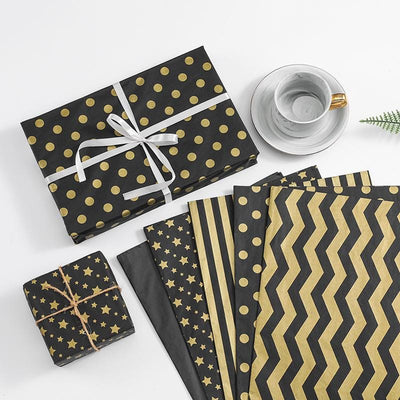 Black Gold Tissue Paper: 20 Sheets 50x35cm Star Print for Craft, Flower, Gift, Party & Wedding Decorations