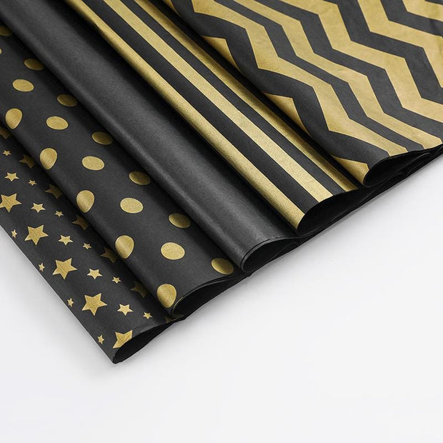 Black Gold Tissue Paper: 20 Sheets 50x35cm Star Print for Craft, Flower, Gift, Party & Wedding Decorations