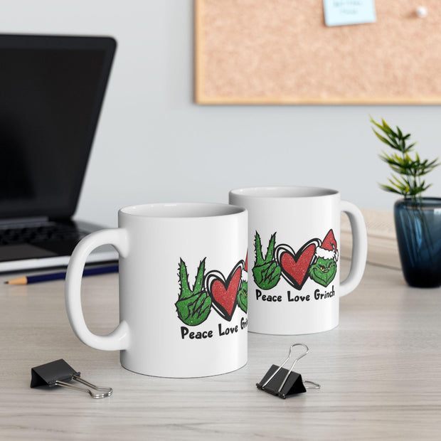 Grinch Coffee Mug, peace love grinch Funny Christmas 11oz Ceramic Cup - Holiday Gift for Coffee Lovers,Unique Xmas Present,