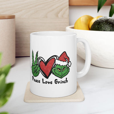 Grinch Coffee Mug, peace love grinch Funny Christmas 11oz Ceramic Cup - Holiday Gift for Coffee Lovers,Unique Xmas Present,