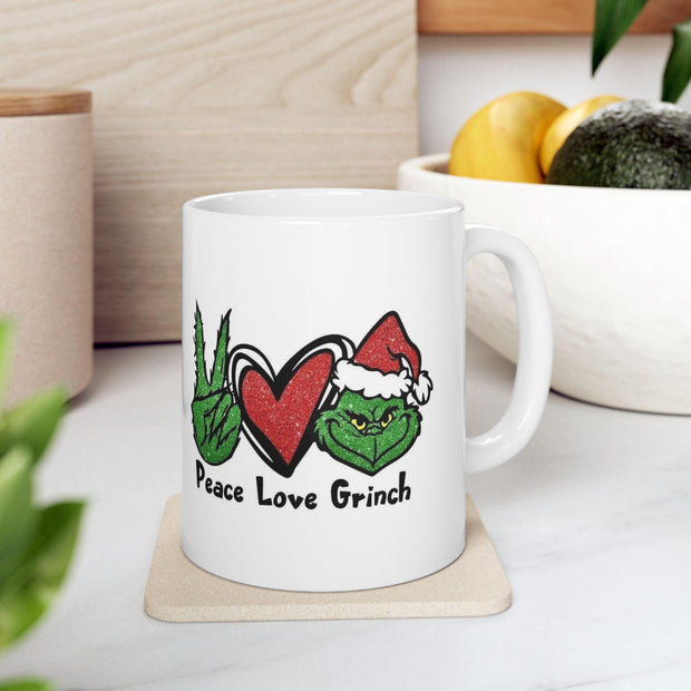 Grinch Coffee Mug, peace love grinch Funny Christmas 11oz Ceramic Cup - Holiday Gift for Coffee Lovers,Unique Xmas Present,