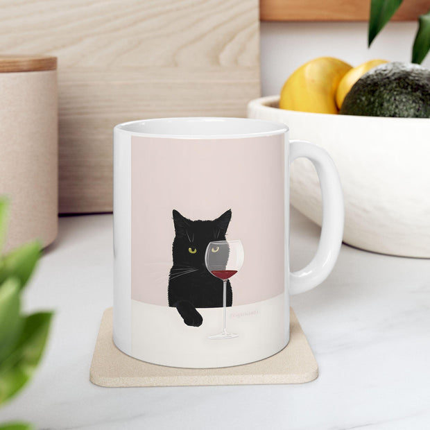 Cat with Wine Ceramic Mug, Funny Cat Lover Gift, Cat Lady Coffee Cup, Cat Mom Tea Mug, Cat Dad Gift, Cat Owner Present, Cat Birthday Mug