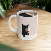 Cat with Wine Ceramic Mug, Funny Cat Lover Gift, Cat Lady Coffee Cup, Cat Mom Tea Mug, Cat Dad Gift, Cat Owner Present, Cat Birthday Mug