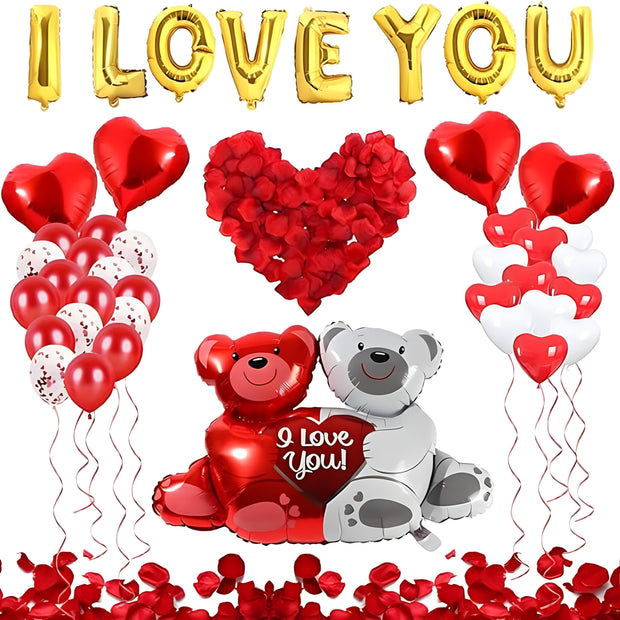 Valentine&#39;s Day Balloon Decorations,Heart Balloons with 1000PCS Rose Petals Love Heart Foil Balloon Decoration Love-Bear for Engagement