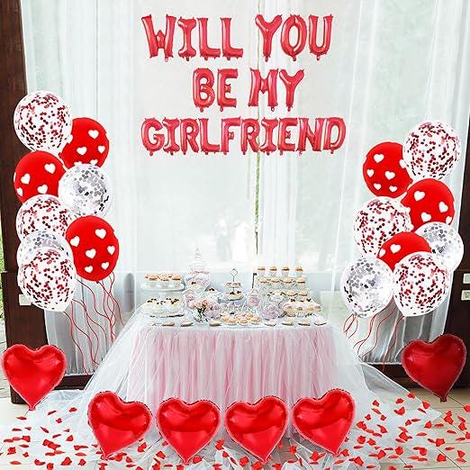 Will You Be My Girlfriend Balloons and Petals Valentine&#39;S Day Balloon Decorations Red Lovetals for Confession Proposal Supplies