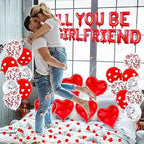 Will You Be My Girlfriend Balloons and Petals Valentine&#39;S Day Balloon Decorations Red Lovetals for Confession Proposal Supplies