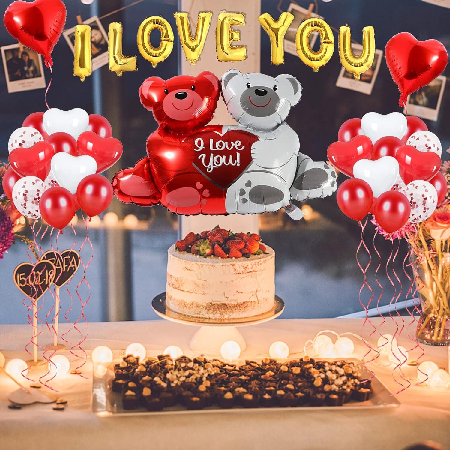 Valentine&#39;s Day Balloon Decorations,Heart Balloons with 1000PCS Rose Petals Love Heart Foil Balloon Decoration Love-Bear for Engagement