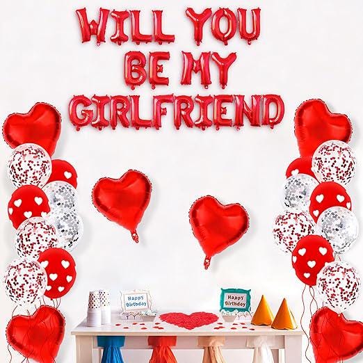 Will You Be My Girlfriend Balloons and Petals Valentine&#39;S Day Balloon Decorations Red Lovetals for Confession Proposal Supplies