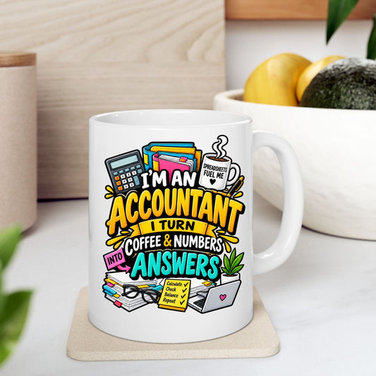 Printify Mug 11oz Accountant Coffee Mug - "I Turn Coffee & Numbers Into Answers" Ceramic Mug (11oz )