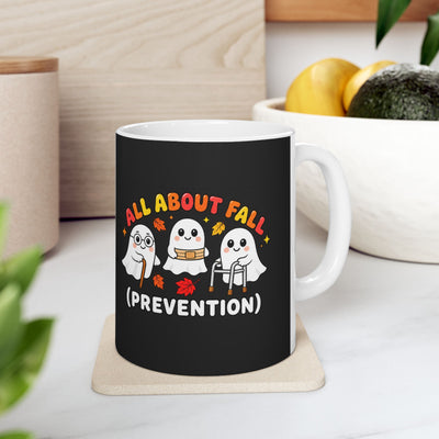 All About Fall (Prevention) Funny Ghost Ceramic Mug — Halloween Coffee Cup