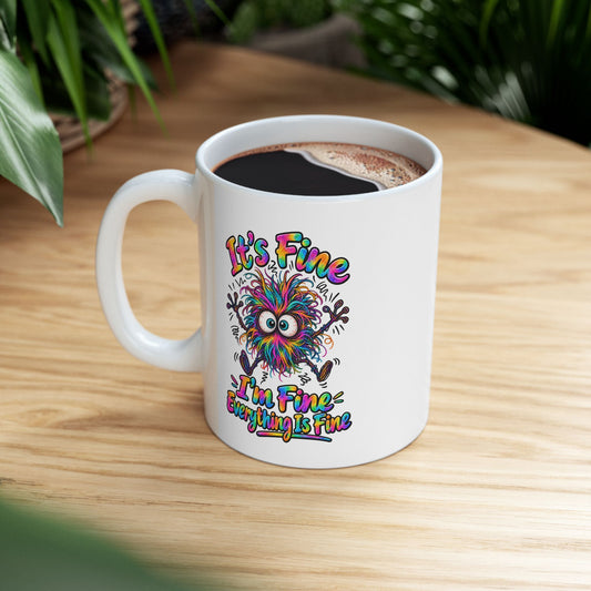 Printify Mug 11oz Colorful Raccoon Ceramic Mug – 'Be Kind to Everyone' Rainbow Coffee Cup (11oz)