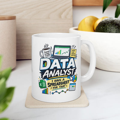 Data Analyst Mug — "Data Analyst" Graphic Ceramic Coffee Cup (11oz)