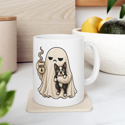 Ghost Coffee Mug – Cute 'Meh' Boo Character Ceramic Coffee Cup (11oz & 15oz)