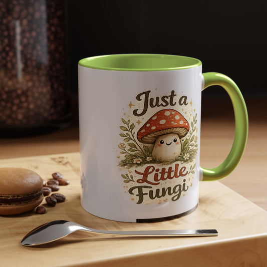 Printify Mug 11oz / Light Green Just a Little Fungi Accent Coffee Mug – Cute Mushroom Cute Kawaii Gift