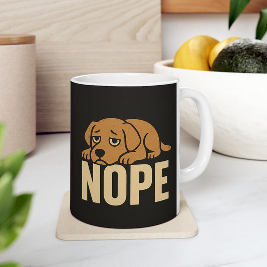 Printify Mug 11oz Nope Dog Mug – coffee Cup Gift for Dog Lovers, Cute Animal Quote Ceramic Mug, Retro Style Tea Cup
