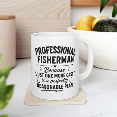 Professional Fisherman Ceramic Mug - "Just One More Cast" Fishing Gift (11oz)