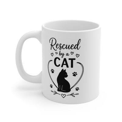 rescued by a cat  11oz Ceramic Mug – Funny cat mug , Office Coffee Cup (11oz)
