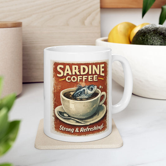 Printify Mug 11oz "Sardine Coffee"  Retro Vintage Cup Art (11oz )