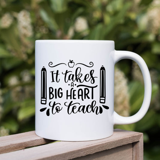 Printify Mug 11oz Teacher Coffee Mug - "It Takes a Big Heart to Teach" Ceramic Gift (11oz )