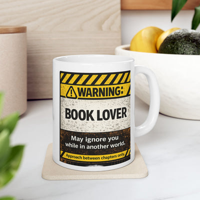 Warning: Book Lover Mug — Funny Caution Coffee Cup for Readers (11oz)