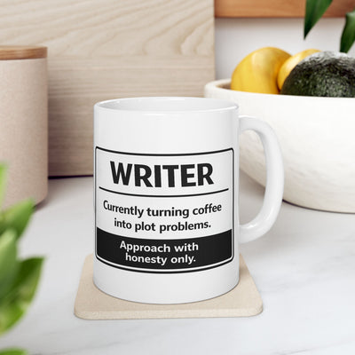 Writer Fuel Ceramic Mug — "Currently fueled by coffee and plot problems" 11oz
