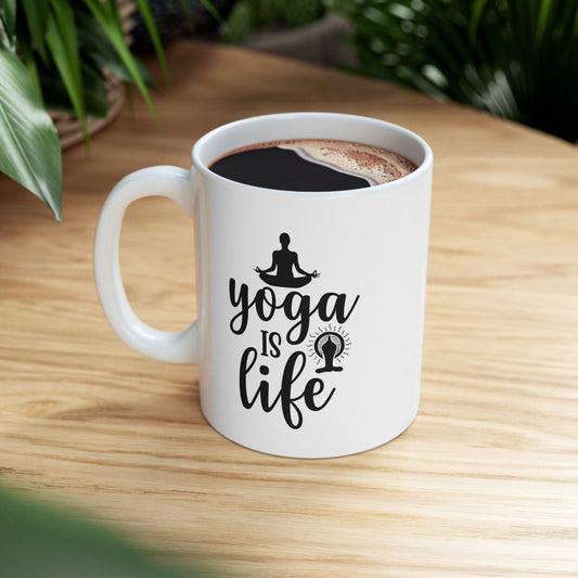 Printify Mug 11oz yoga is life   Ceramic Coffee Cup (11oz )
