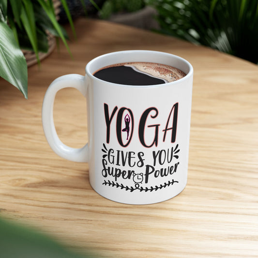 Printify Mug 11oz Yoga Mug – “Yoga Gives You Superpower” Ceramic Coffee Cup (11oz )