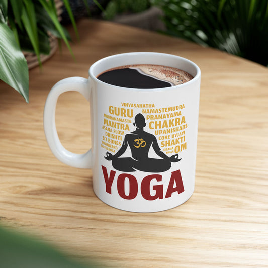 Printify Mug 11oz yoga Word Cloud Ceramic Mug – 11oz  Mindfulness Coffee Cup