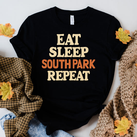 Printify T-Shirt Black / XS eat sleep southpark repeat t shirt , Unisex T-Shirt - South Park Fan Apparel
