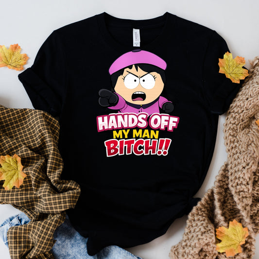 Printify T-Shirt Black / XS Wendy Testaburger “Hands Off My Man, Bitch” Graphic T-Shirt