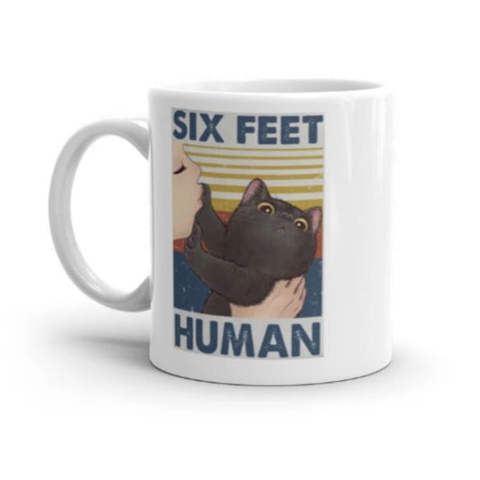 Williamsmugstore cat mug black cat coffee mug  six feet human