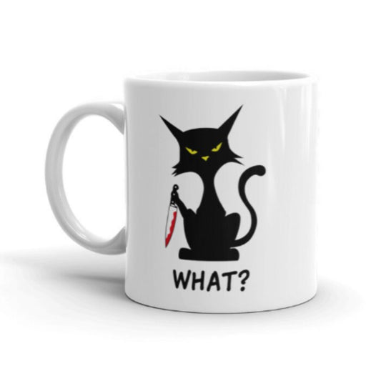Williamsmugstore cat mug Murderous Black Cat with Knife, cat lover Gifts