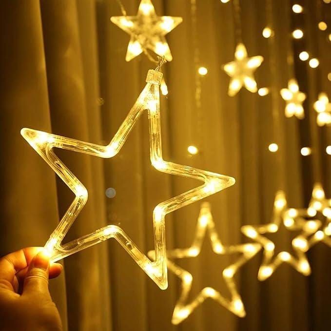 Williamsmugstore Christmas LED Stars Curtain Lights,12 Stars 138 LED Curtain String Lights Memory Window Lights with 8 Modes  Christmas, Party,Patio Garden